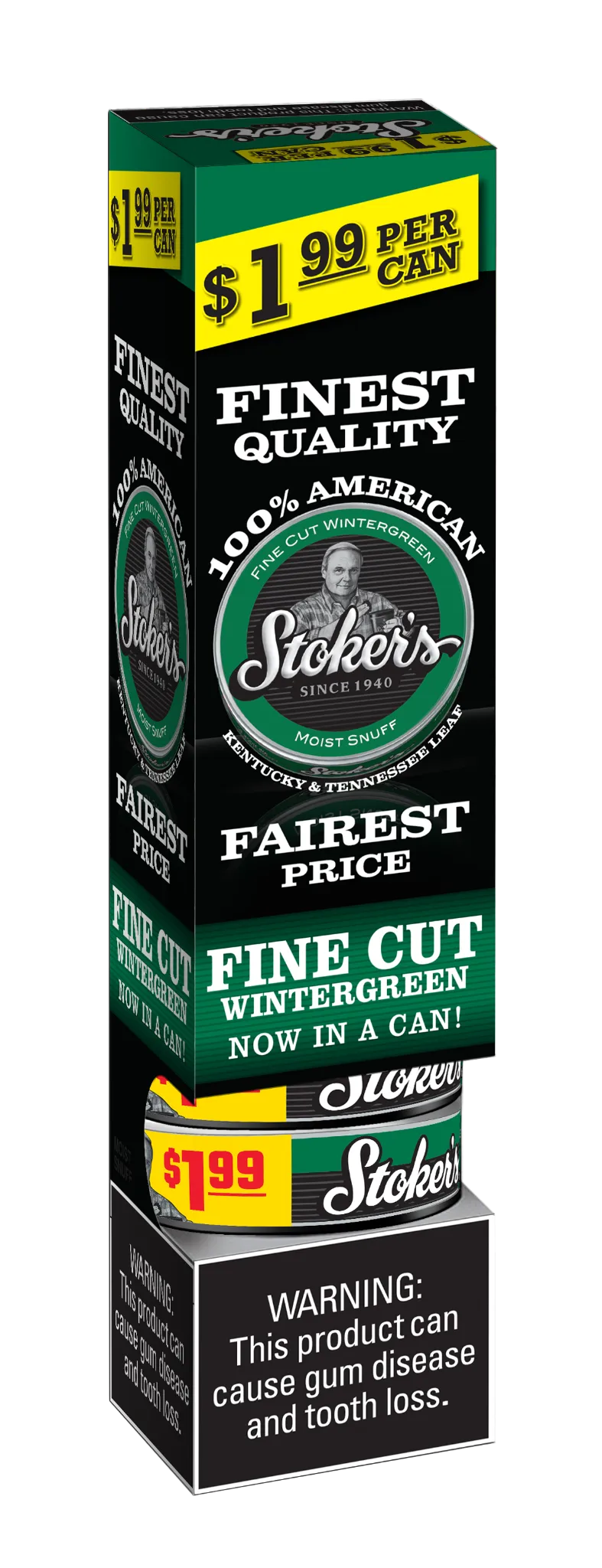Stoker's Wintergreen Fine Cut Moist Snuff Cans - Pre-Priced $1.99 Tower Display